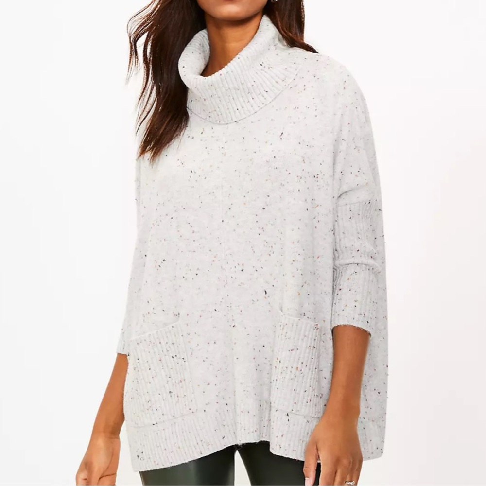 Loft Women’s Flecked Pocket Poncho Sweater with Cowl Neck